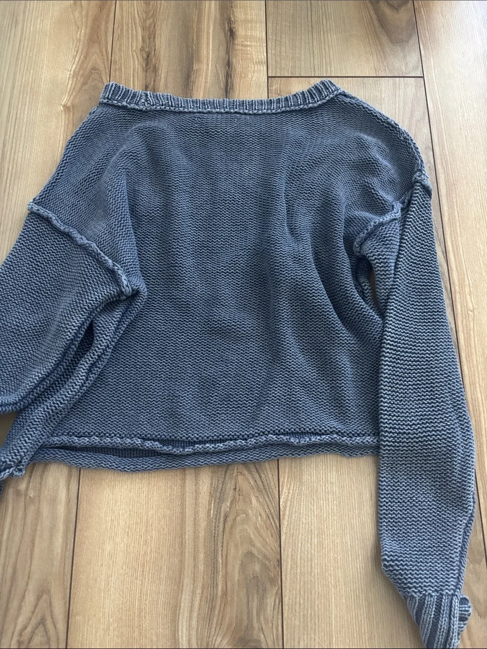 American Eagle Outfitters Slate Blue Knit Coastal Crop Crewneck Sweater XS